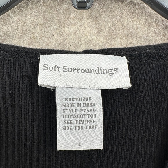 Soft Surroundings Hoodie Top LARGE Black‎ Pullover Hooded Pockets Stretch - Picture 4 of 7